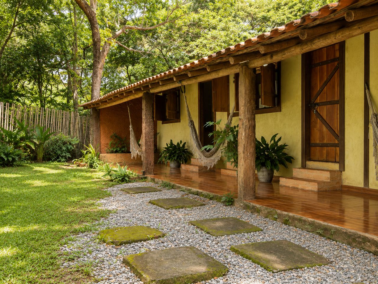 Acomodações em meio ao jardim
